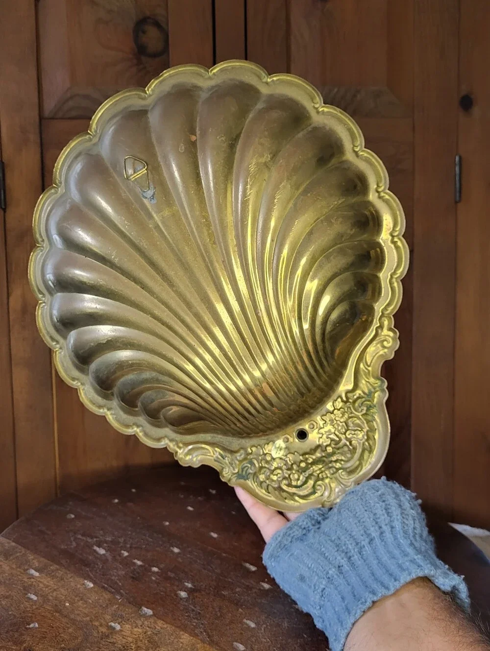 Brass Shell Wall Sconce with Candle Holder